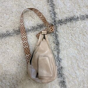Cream Sling Bag with Patterned Strap